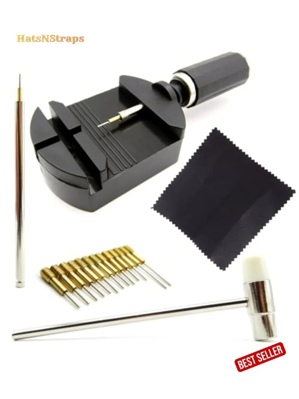 19-in-1 Watch Link Removal Kit with Hammer, Strap Holder, Cleaning Cloth, Spare